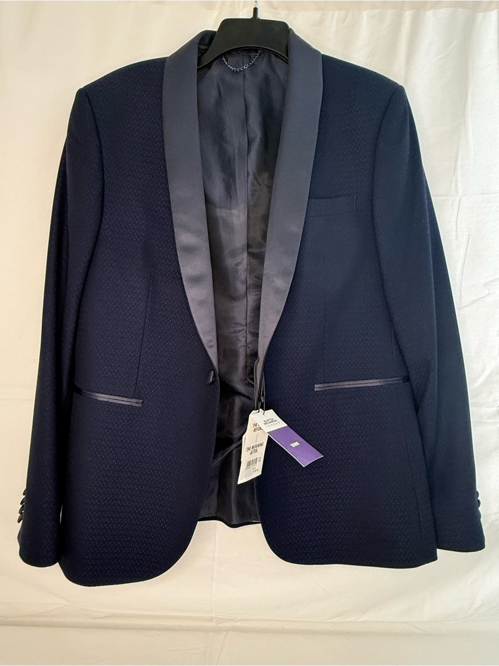 Skinny Burton Dark Navy Satin Shawl Collar Tuxedo Blazer